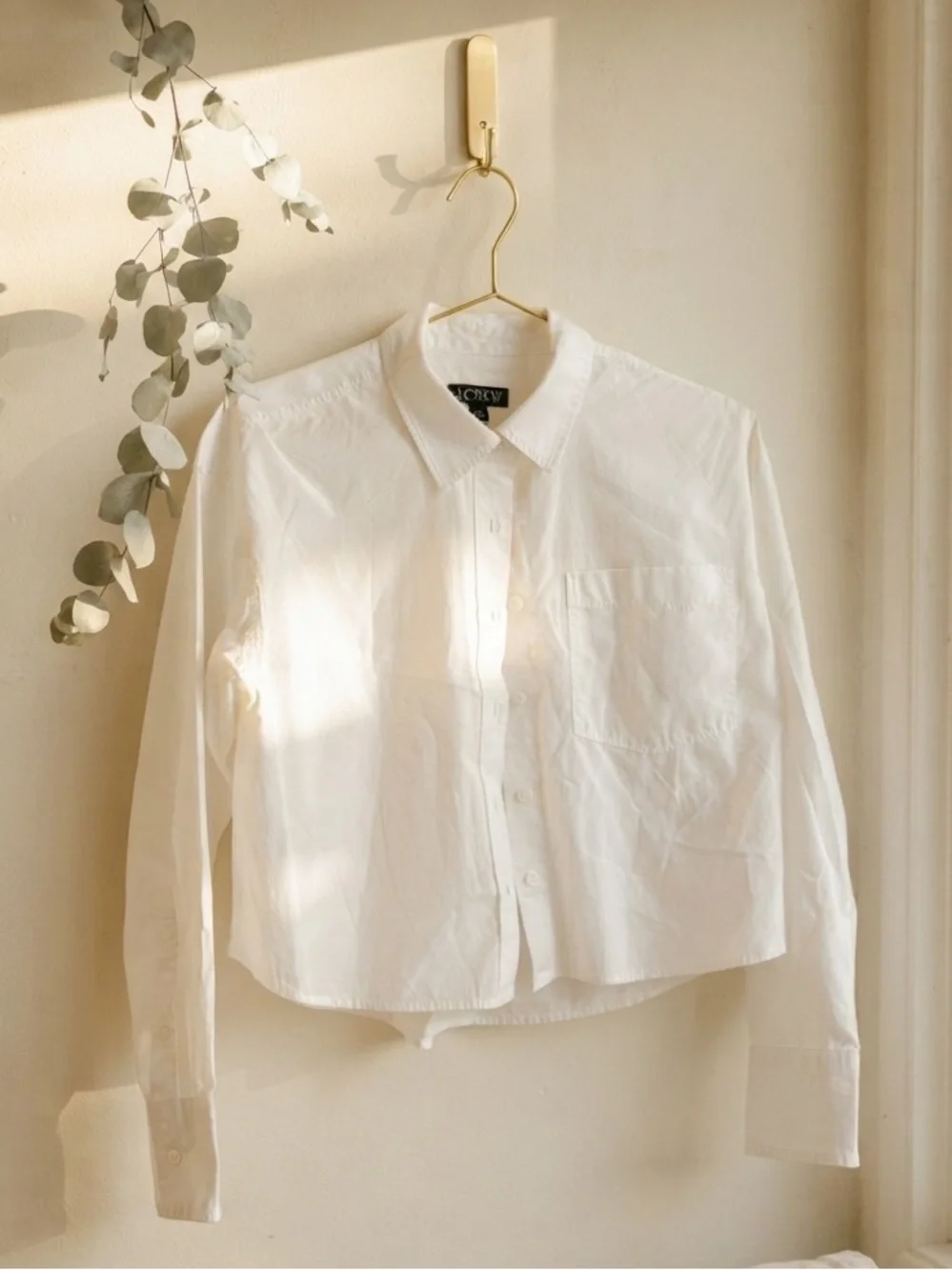 J. Crew White Cotton Cropped Button-Up Shirt